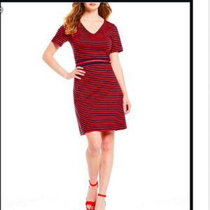 DRAPER JAMES STRIPE A-LINE PONTE RED BLUE DRESS